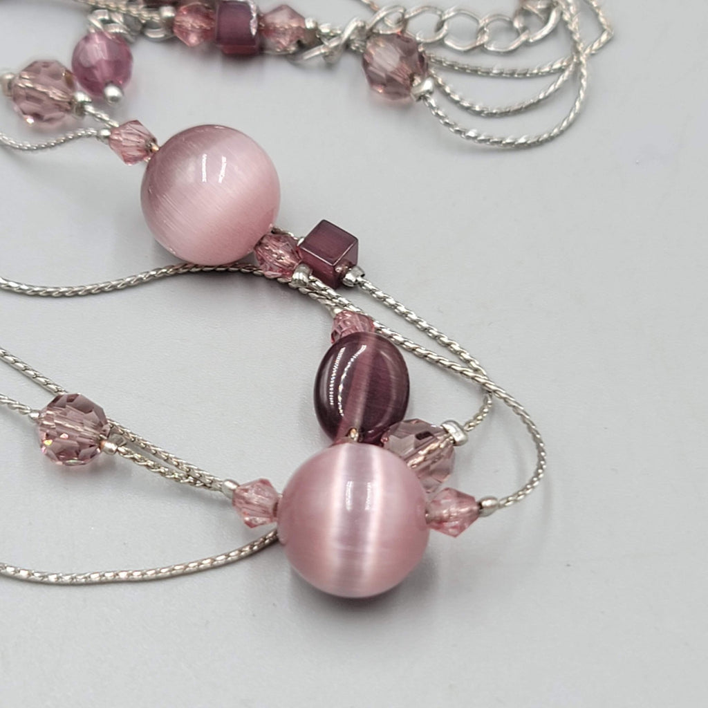lia sophia Necklace Purple Glass Cats Eye Station Bead 16"-18"