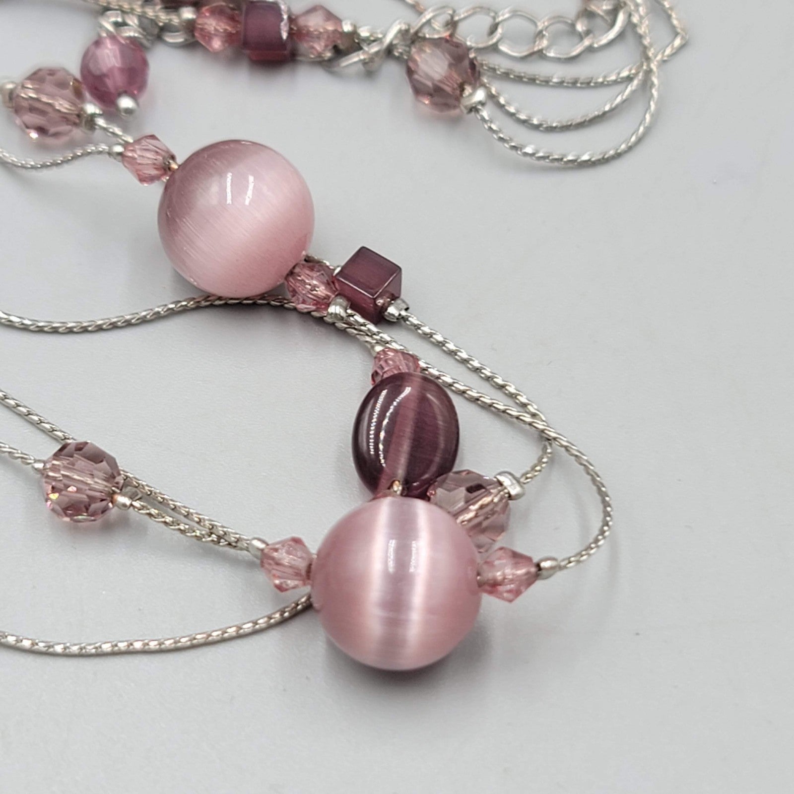 lia sophia Necklace Purple Glass Cats Eye Station Bead 16"-18"