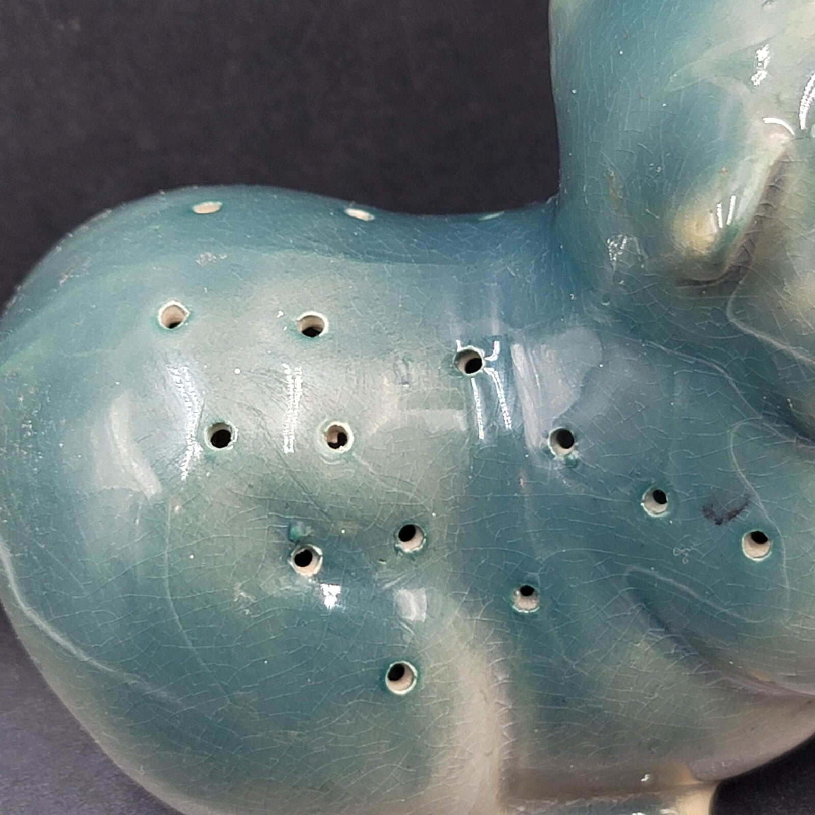 Vintage Blue Green Pig Toothpick Appetizer Server Ceramic MCM 7" x 3.5”