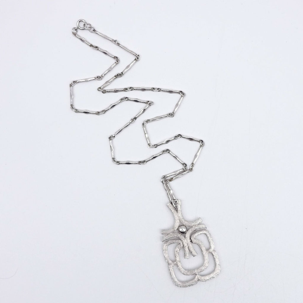 Vintage Silver tone Tube Chain Pendant Necklace 24" Estate Costume Mid Mod