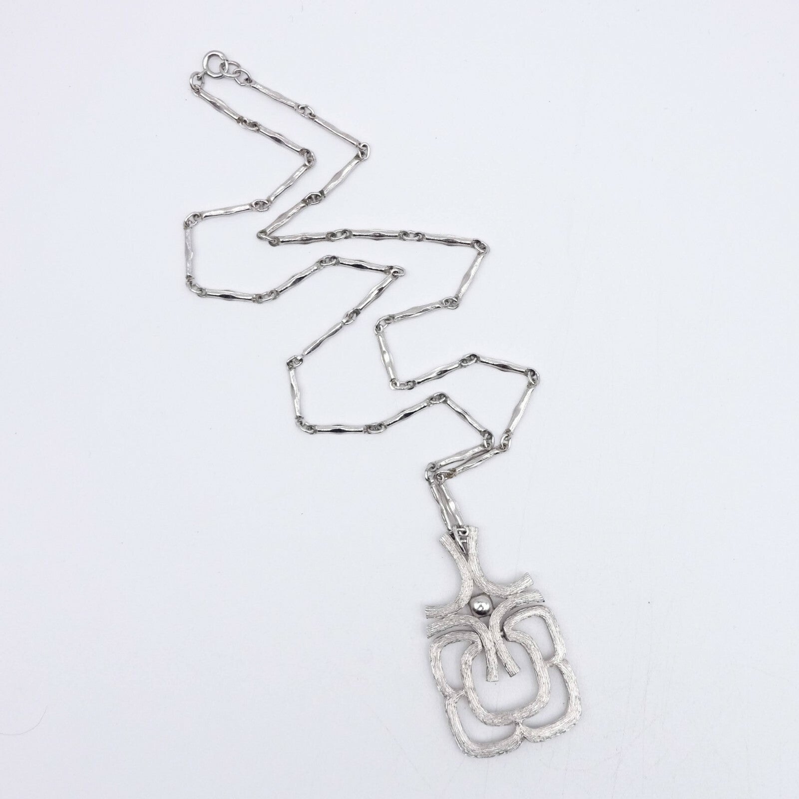 Vintage Silver tone Tube Chain Pendant Necklace 24" Estate Costume Mid Mod