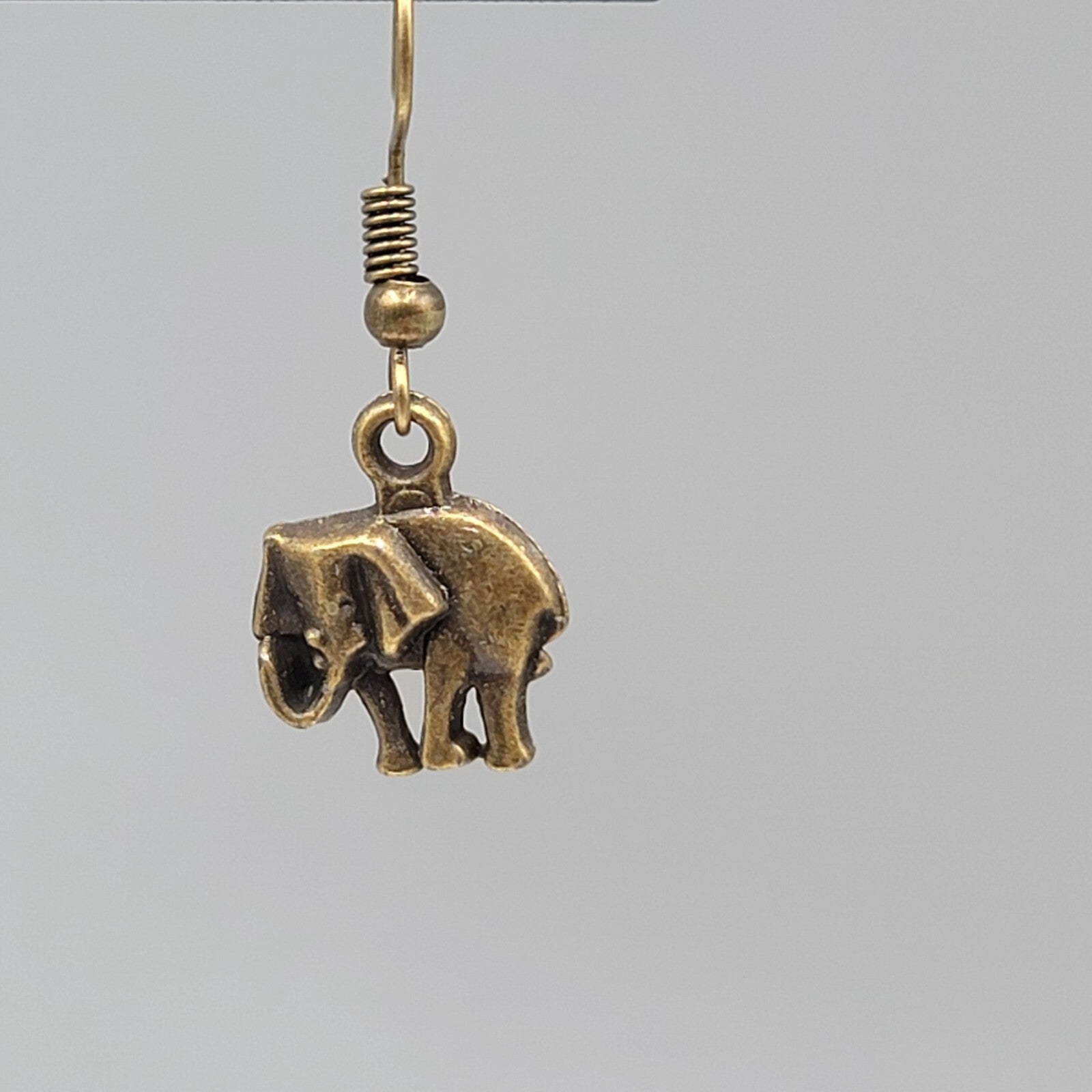Elephant Pierced Earrings Bronze tone Embossed Dangle 5/8"