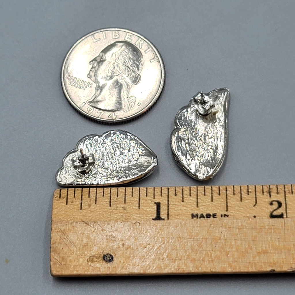 Vintage Climber Pierced Earrings Black Cream Enamel Silver tone 7/8"