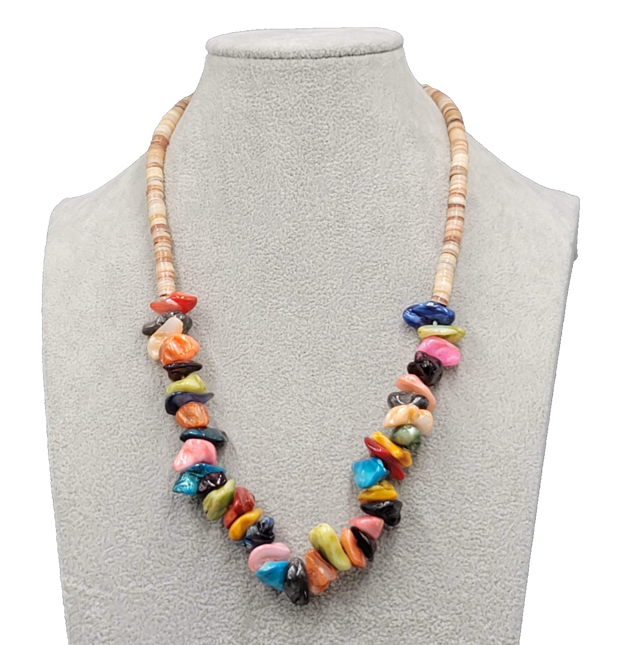 Vintage Dyed Shell Beads Necklace Statement Multicolor 20 in