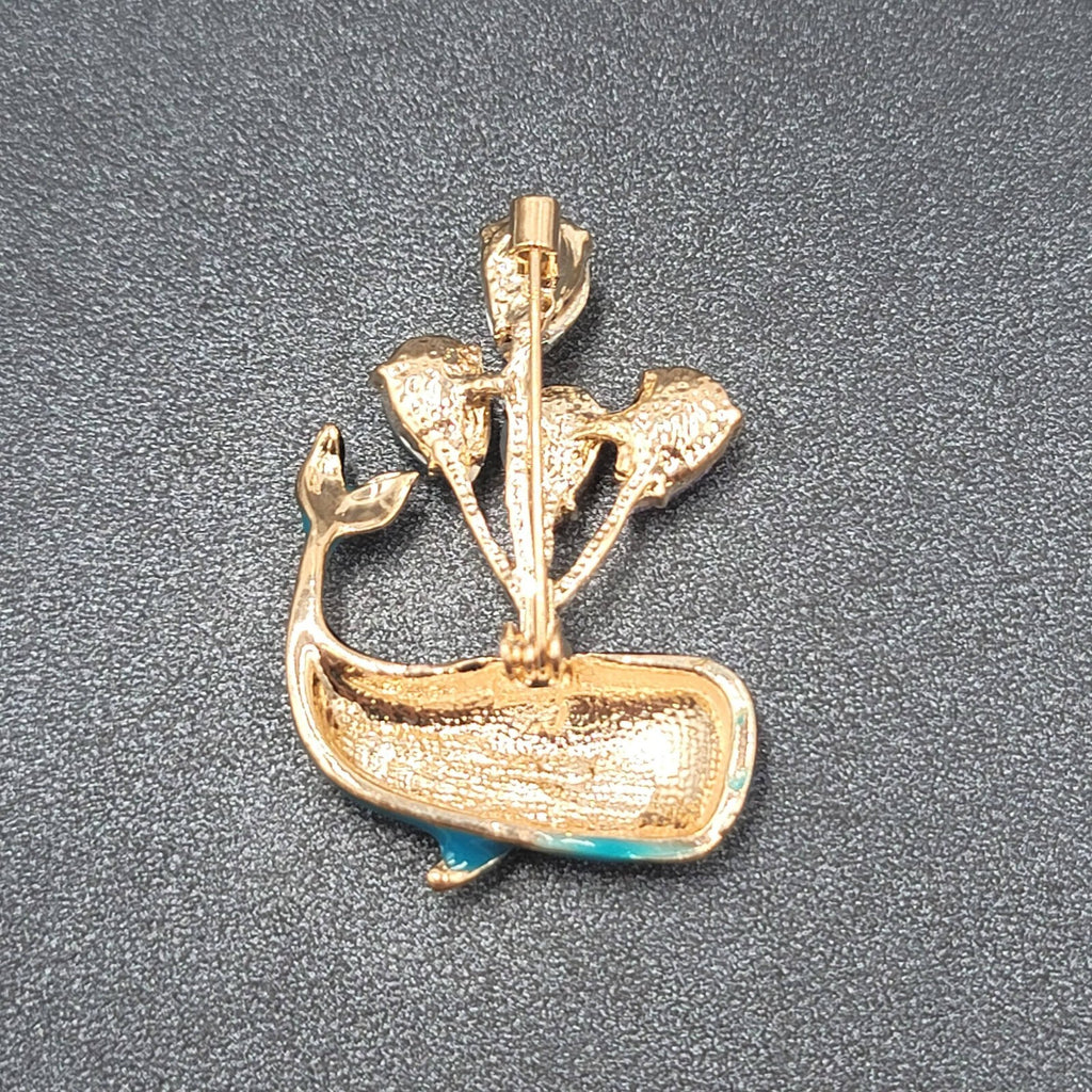 Crystal Rhinestone Whale Brooch Blue Enamel Multi Color Balloons 1 7/8"
