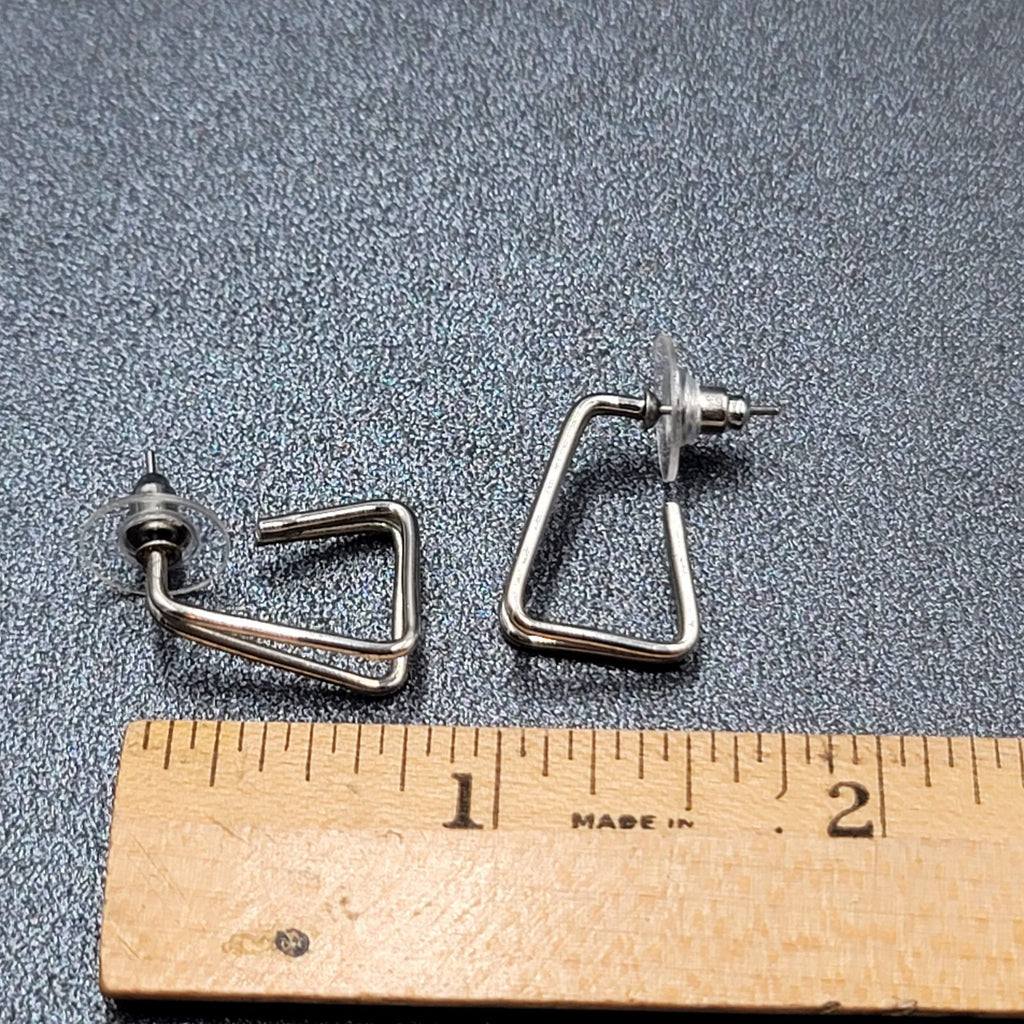 Pierced Earrings Silver tone Triangle Doouble Hoops 3/4"