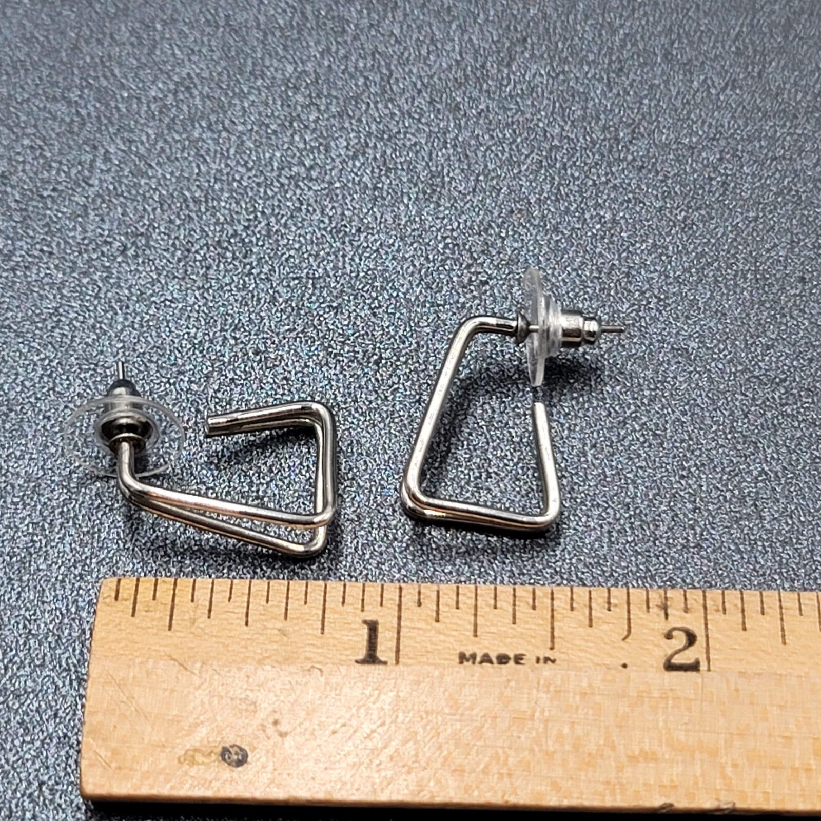 Pierced Earrings Silver tone Triangle Doouble Hoops 3/4"