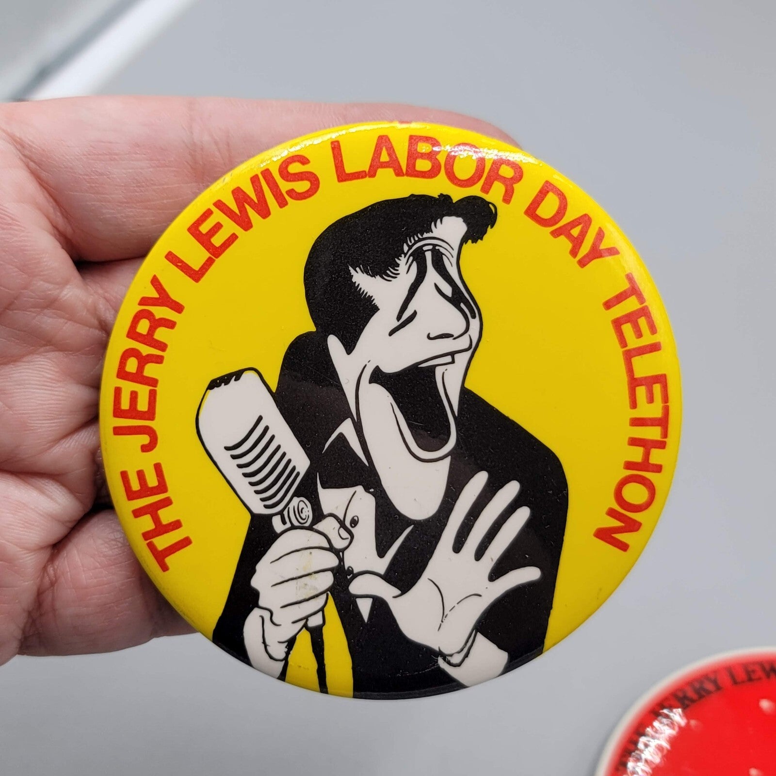 Vintage Jerry Lewis Labor Day Telethon Pin Pinback Button 3" Lot of 2