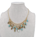 Lauren Conrad Multicolor Blue Brown Iridescent Beads Necklace Gold tone 14"-18"
