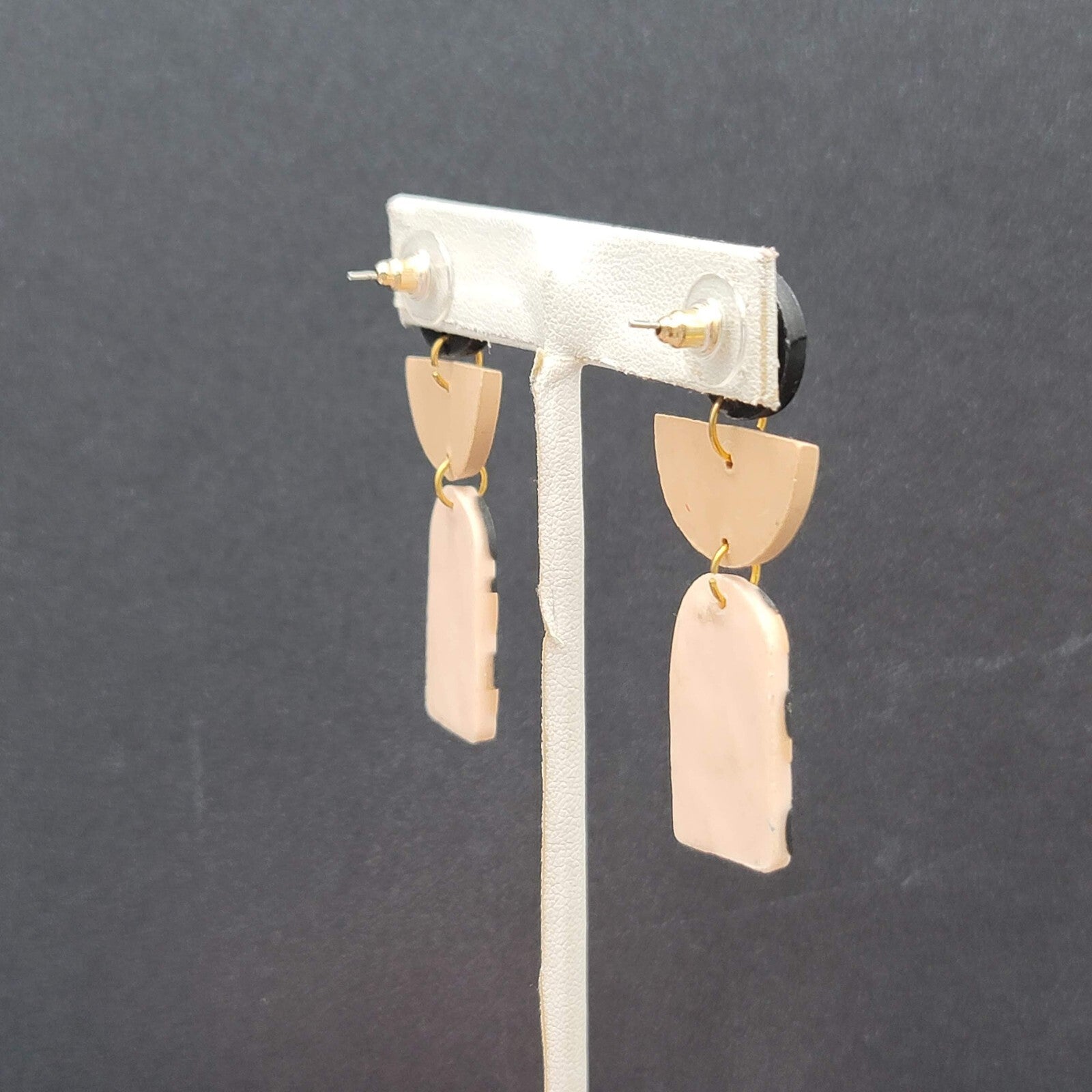 Pierced Earrings Polymer Clay Geometric Dangle 2 1/8"