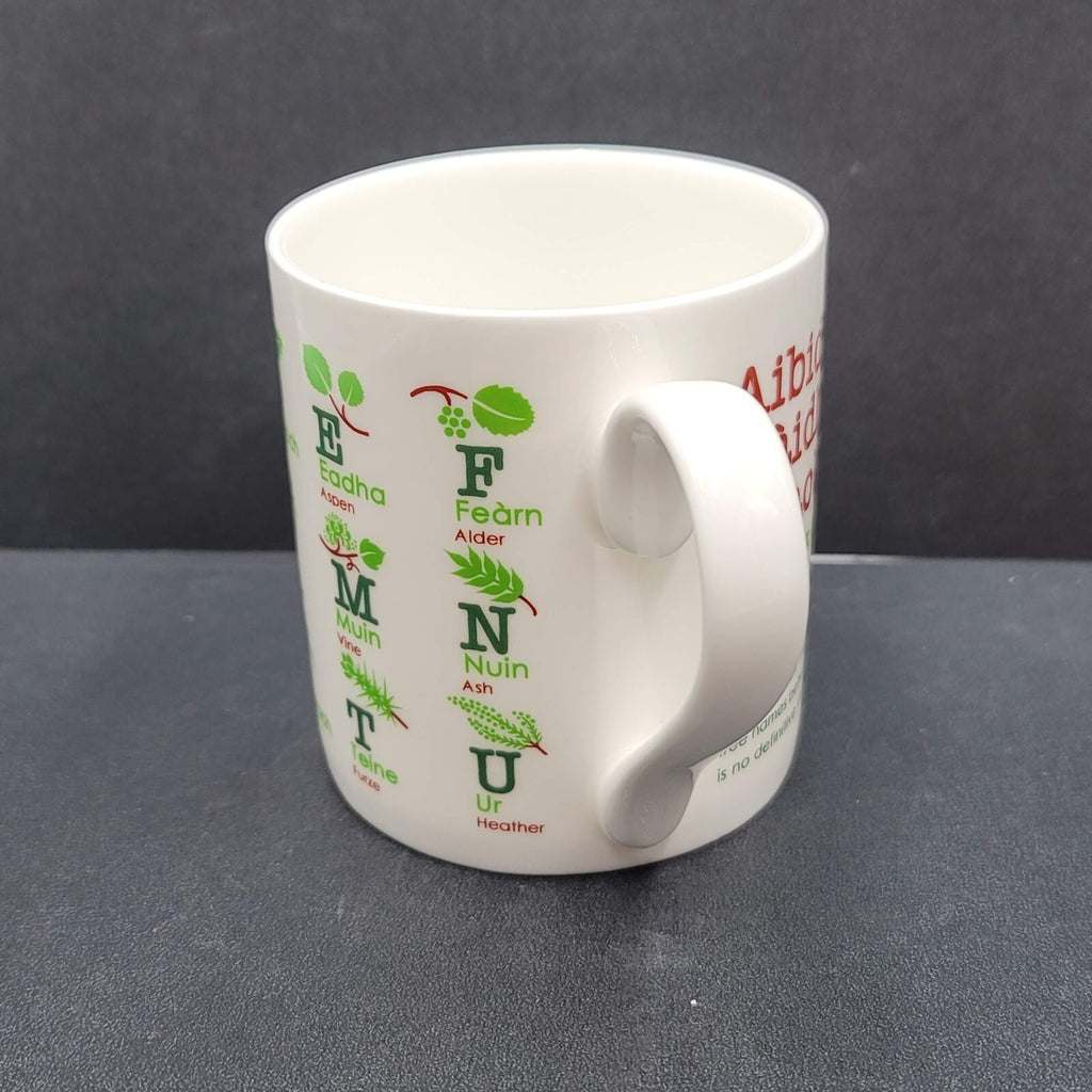 Aros Coffee Mug Cup Gaelic Alphabet Through Trees 3.25"