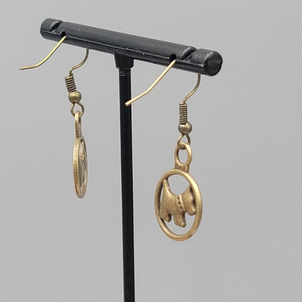 Scottie Dog Pierced Earrings New Bronze tone Dangle 3/4"