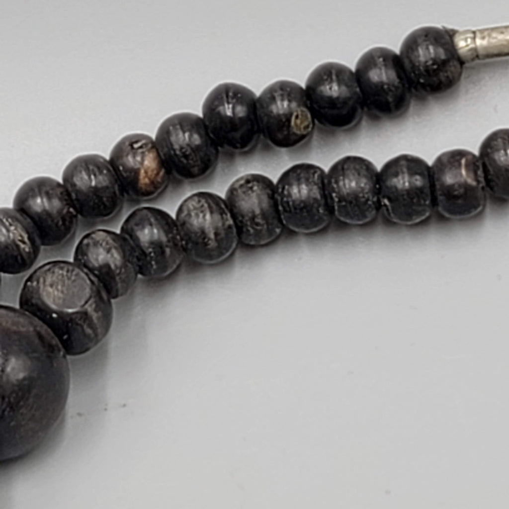 Vintage Large Black Wood Bead Statement Necklace Estate Costume Jewelry