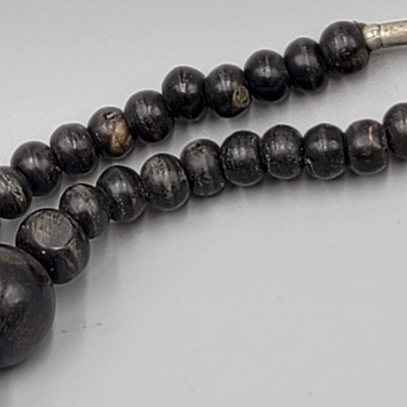 Vintage Large Black Wood Bead Statement Necklace Estate Costume Jewelry