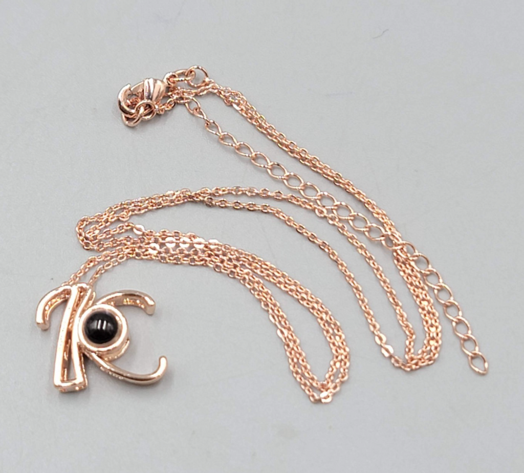 I LOVE YOU 100 Languages Light Projection Necklace Rose Gold tone Initial K