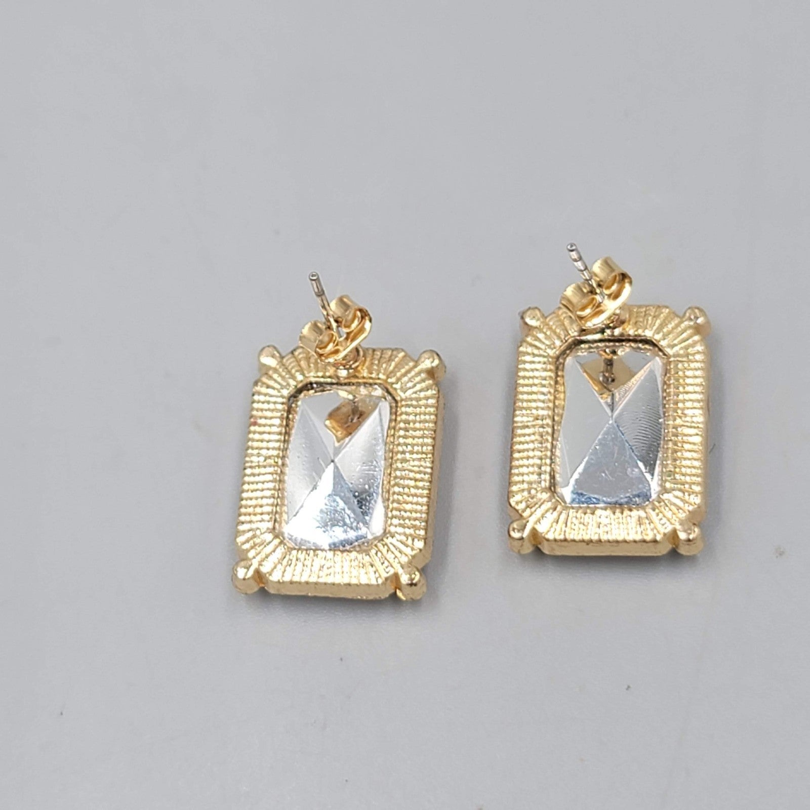 Opaque White Rectangle Pierced Earrings Gold tone Drop 3/4"