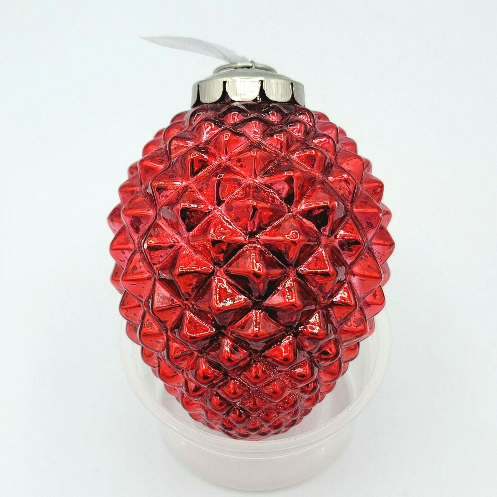 Vintage Kugel Style Red Textured Glass Christmas Ornament 3.5" x 2.75 Acorn
