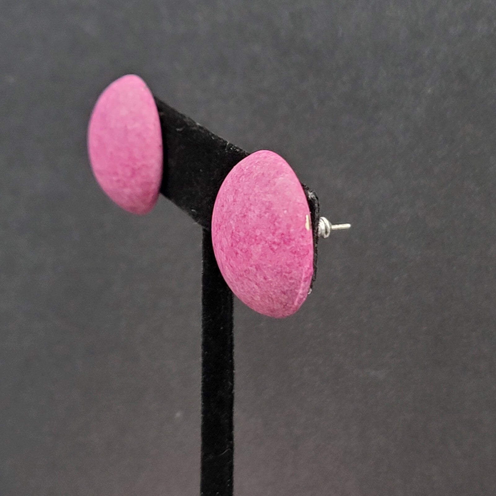 Vintage Pierced Earrings Dome Purple Enamel Round 7/8"