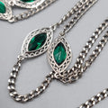 Vintage Green Rhinestone Station Necklace Silvertone 34" Estate Costume Jewelry 