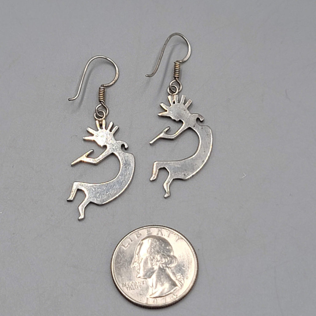 Kokopelli Sterling Silver Pierced Earrings 925 Dangle 1 3/8"