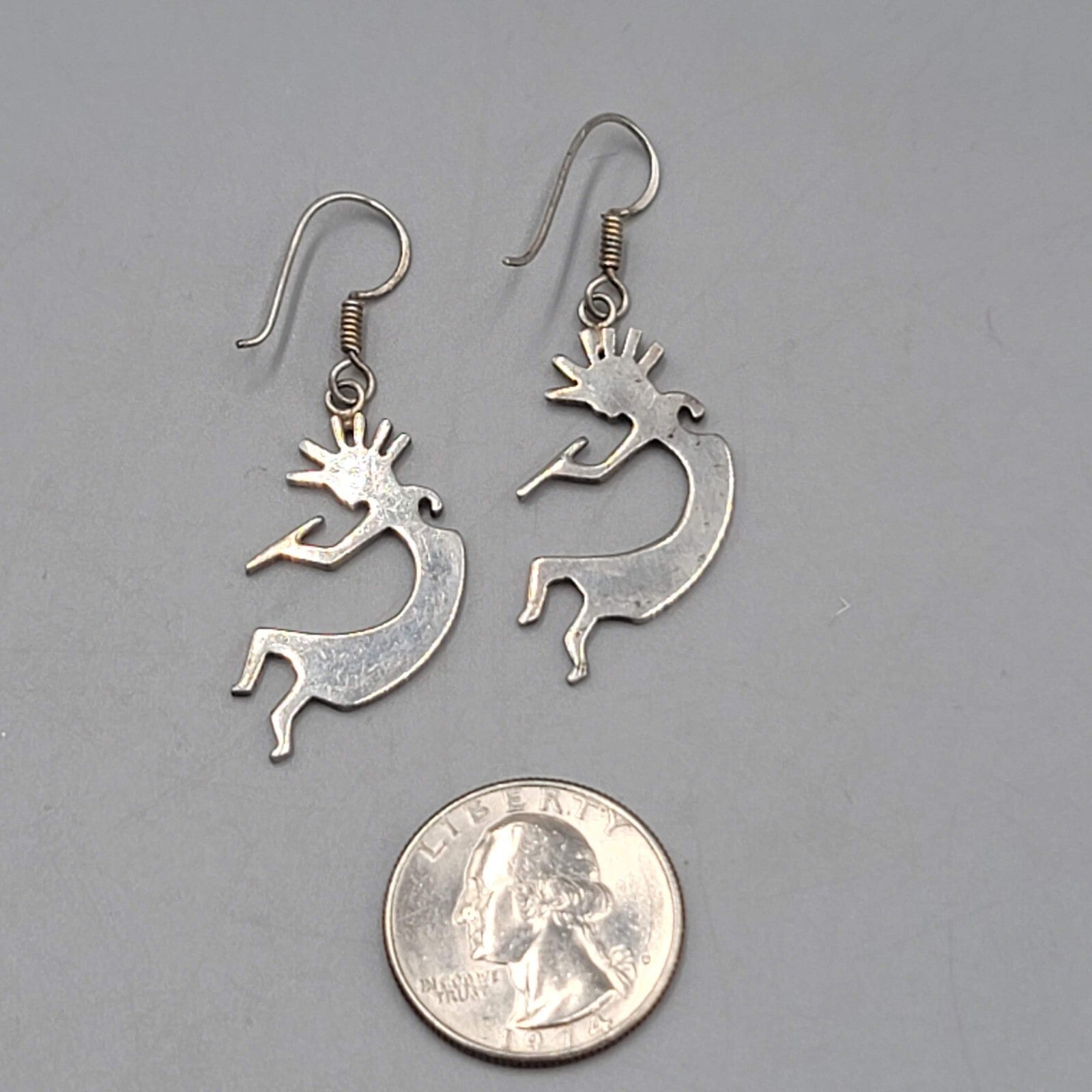 Kokopelli Sterling Silver Pierced Earrings 925 Dangle 1 3/8"