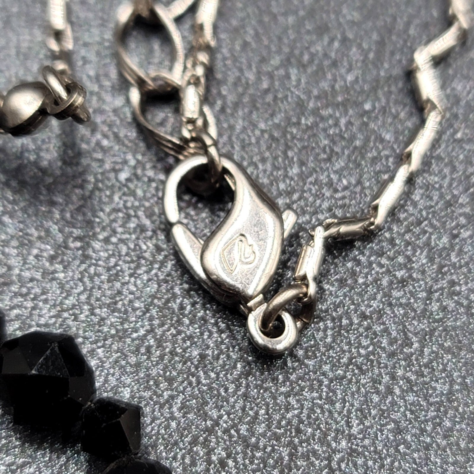 Swarovski Necklace Black Rivioli Crystal Bead Silver Plated Signed 16"-18"