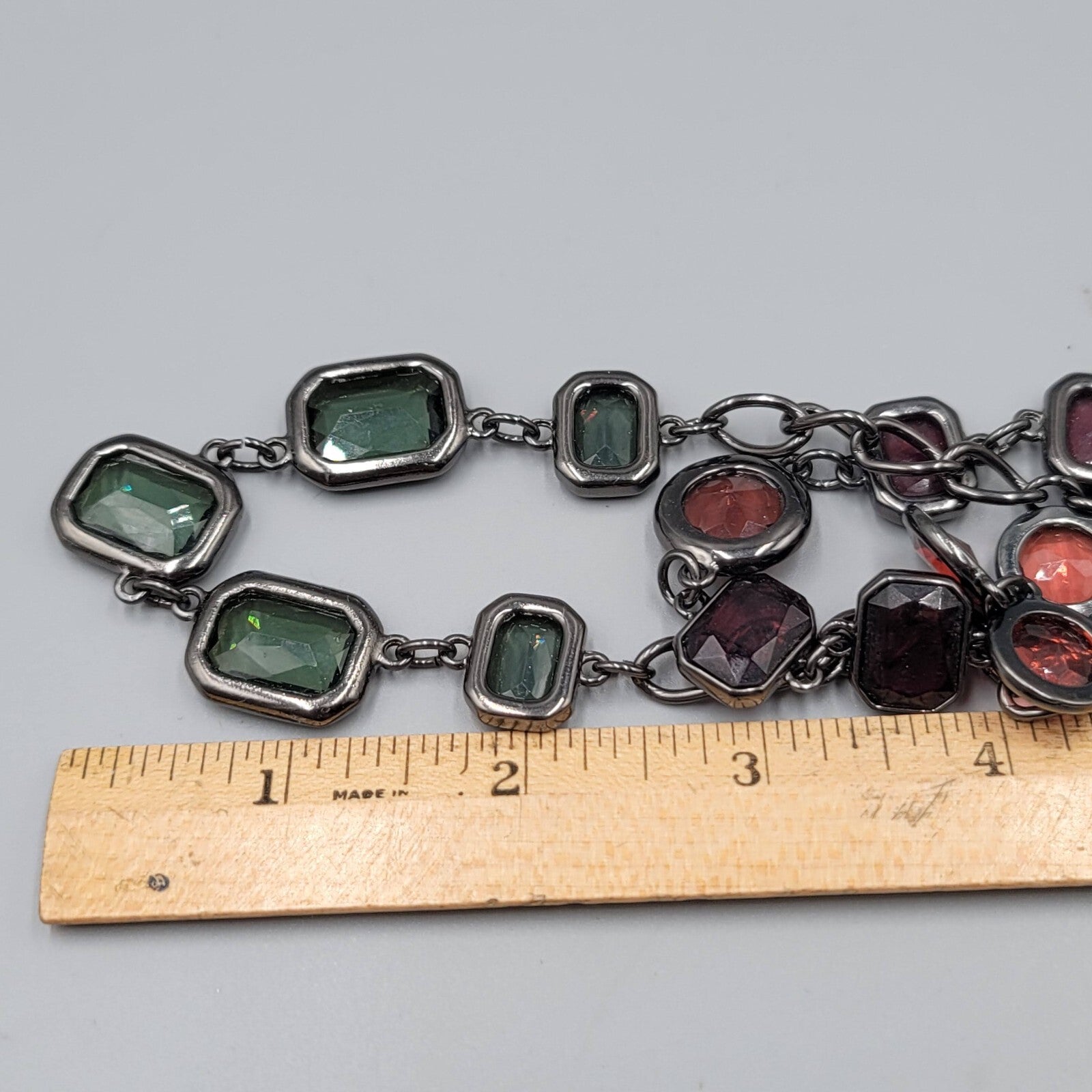 Chicos Triple Strand Necklace Black Chain Red Purple Green 16"-22" +4"