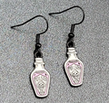 Poison Pierced Earrings Purple Black White Enamel Dangle 7/8" 