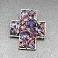 Rhinestone Brooch Purple Prong Set Heart Silver tone Cross Estate Jewelry 1 5/8"