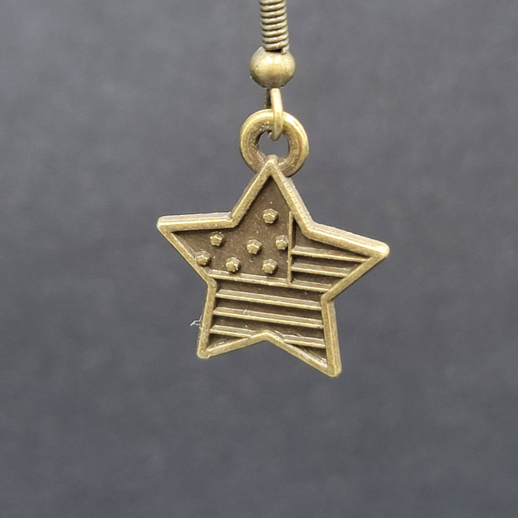 American Flag Pierced Earrings Bronze tone Stars Dangle 3/4"