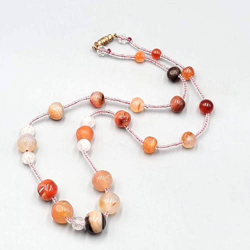 Carnelian Agate Quartz Stone Bead Station Necklace Handmade 20"