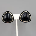 Vintage Clip on Earrings Black Triangle Gold tone Large Statement Plastic 1.25"