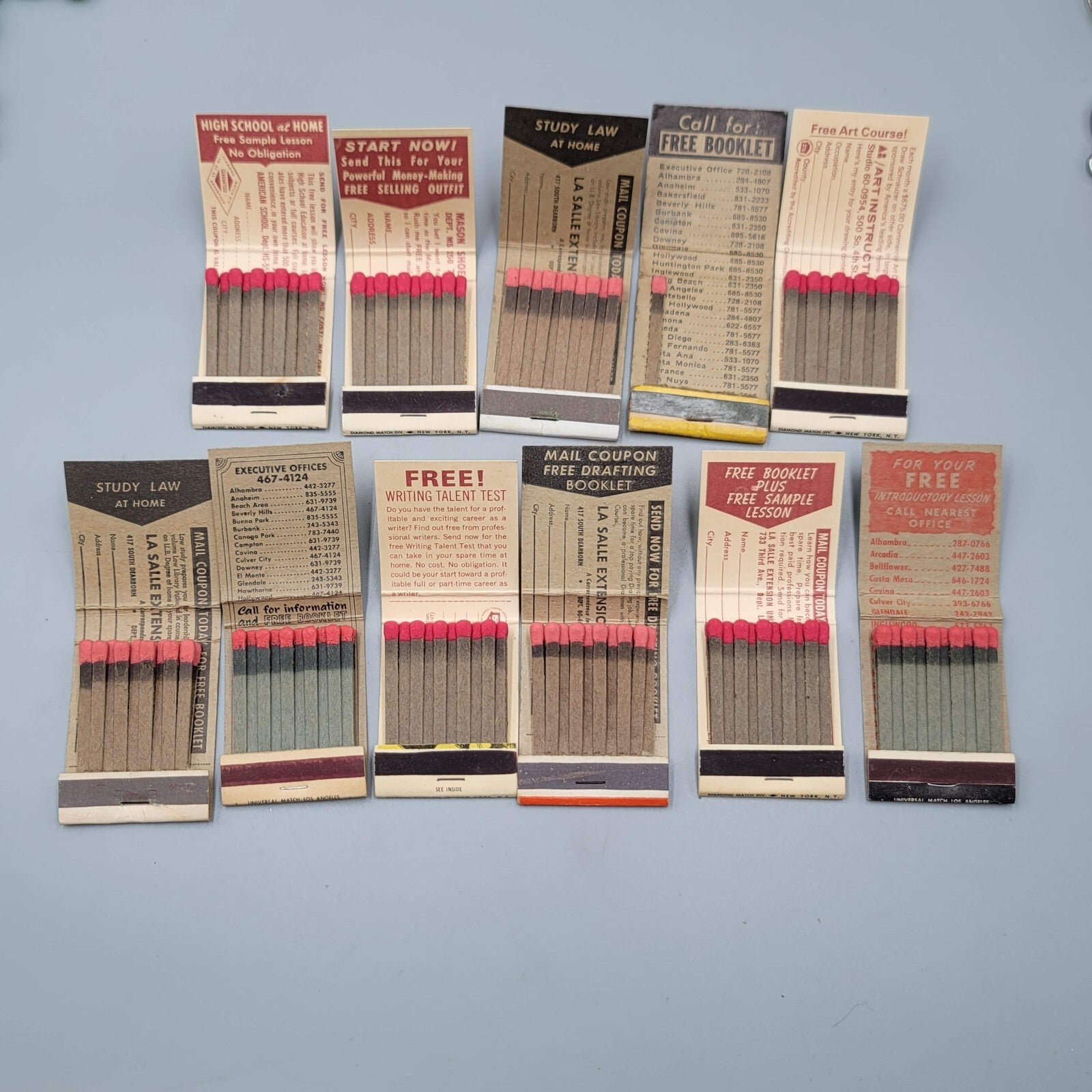 Vintage Matchbook Variety Lot of 11 Study Law Driving School High School