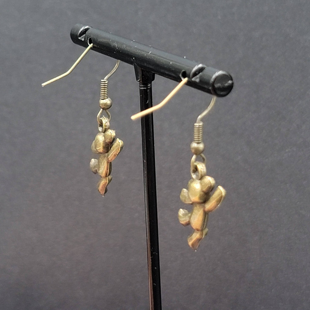 New Hanging Teddy Bear Pierced Earrings Bronze tone Dangle 7/8"