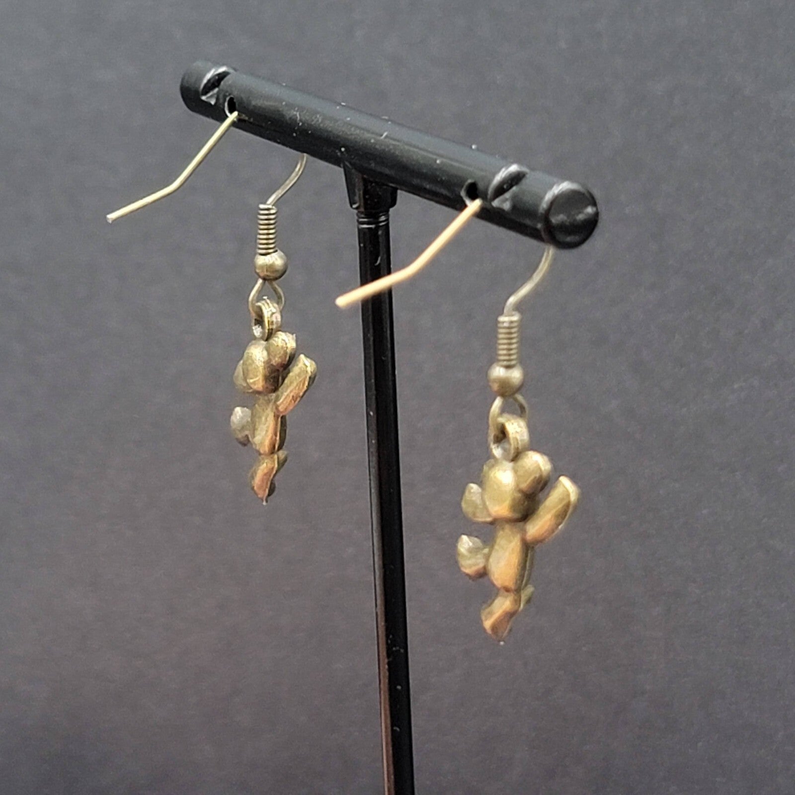 New Hanging Teddy Bear Pierced Earrings Bronze tone Dangle 7/8"