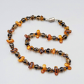 Varigated Brown Beaded Necklace Magnet Closure 17"