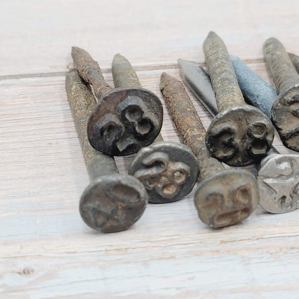 Vintage Railroad Date Nail Lot of 11 Salvage Reclaimed Round Head Shaft