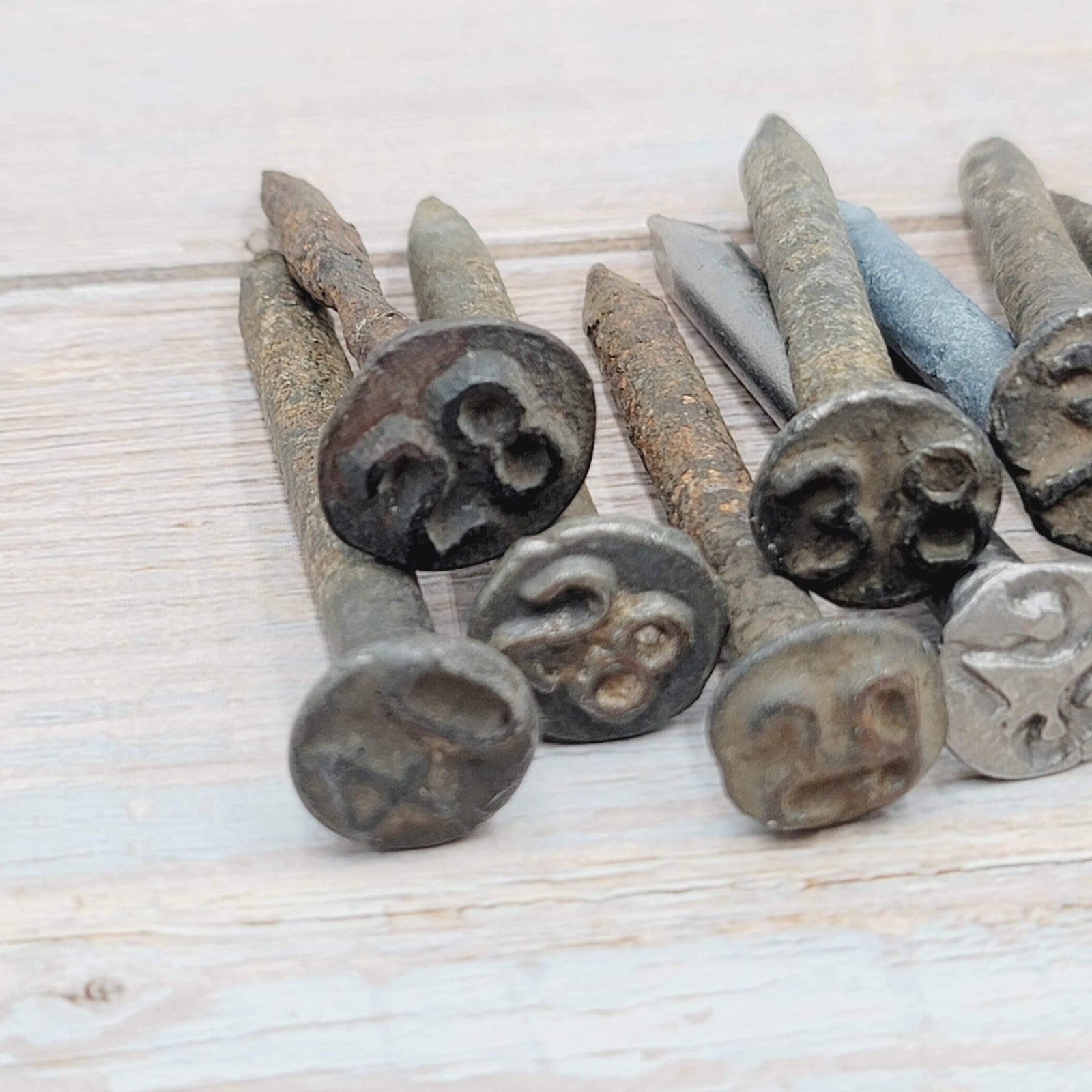 Vintage Railroad Date Nail Lot of 11 Salvage Reclaimed Round Head Shaft