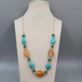 Cord Necklace Blue and Orange Semi-Precious Polished Gemstones 24"+