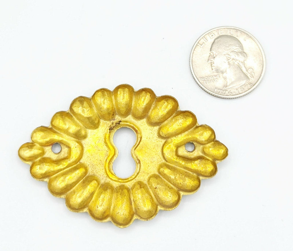 Antique Vintage Brass Keyhole Cover Escutcheon Plate 2 1/2" x 1 3/4"