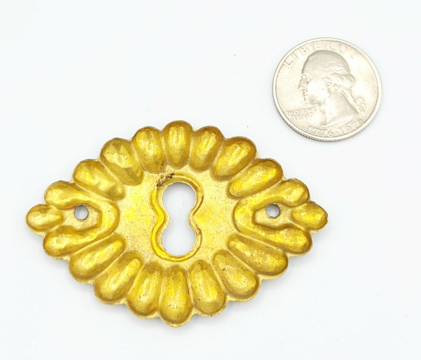 Antique Vintage Brass Keyhole Cover Escutcheon Plate 2 1/2" x 1 3/4"