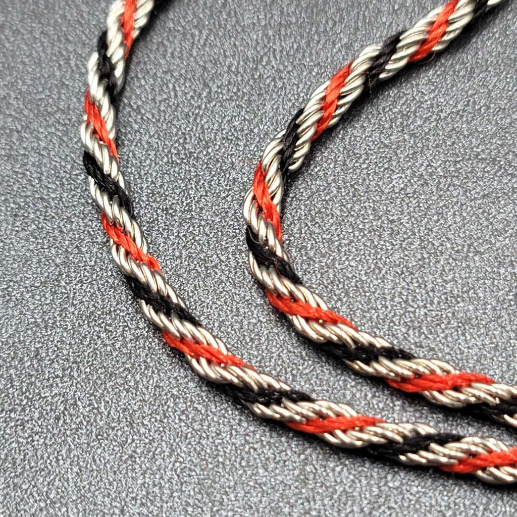 Vintage Twisted Rope Chain Necklace Silver tone Red Black Unique 17"