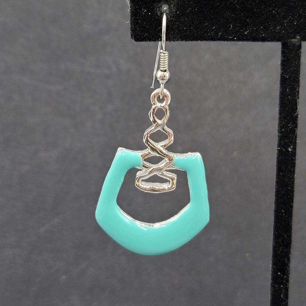 Pierced Earrings Silver Plated Blue Enamel Geometric Dangle 1.5"