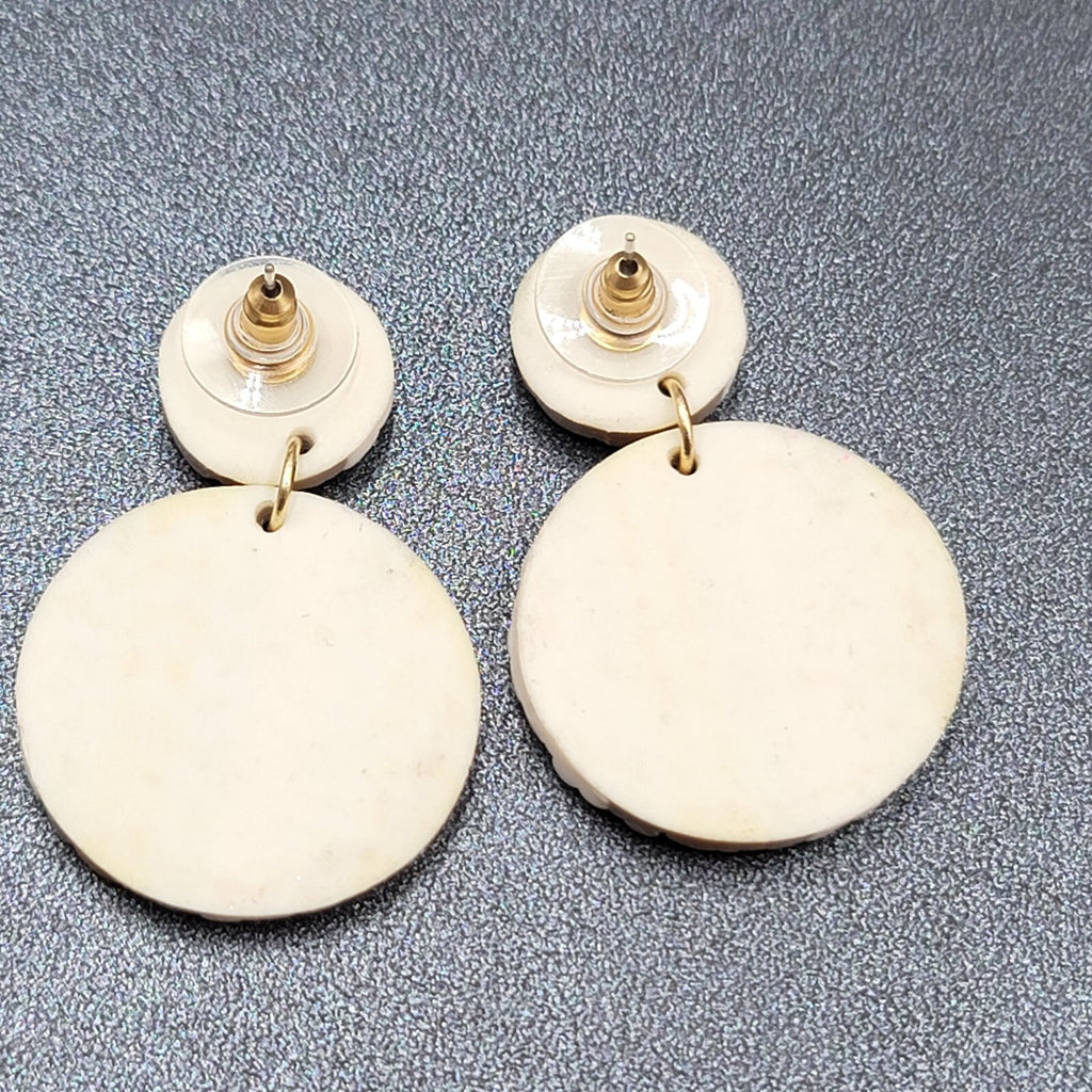 Pierced Earrings Brown White Braided Polymer Dangle 1 7/8"