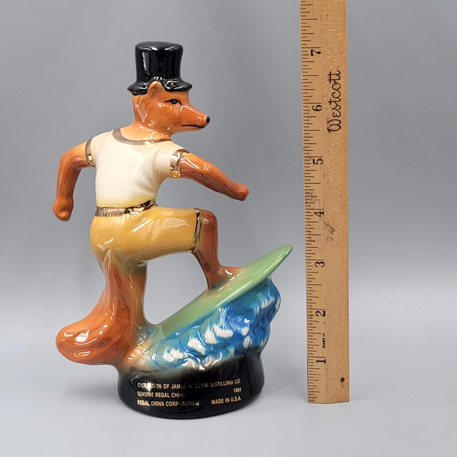 Jim Beam Small Fox 14th Convention Hollywood Fl. 1984 Paperweight Fox Surfing