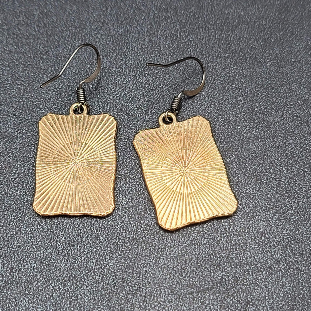 Tarot Card Pierced Earrings JUSTICE Scales Gold tone Black 1"