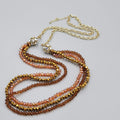 Long Crystal Bead Necklace Triple Strand Gold tone Chain 36"-38"