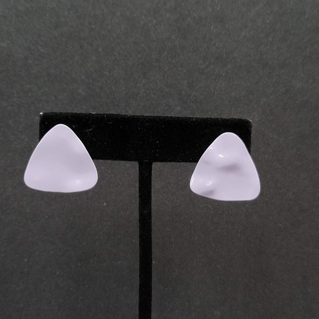 Vintage Pierced Earrings Lavender Purple Enamel Triangle 7/8"