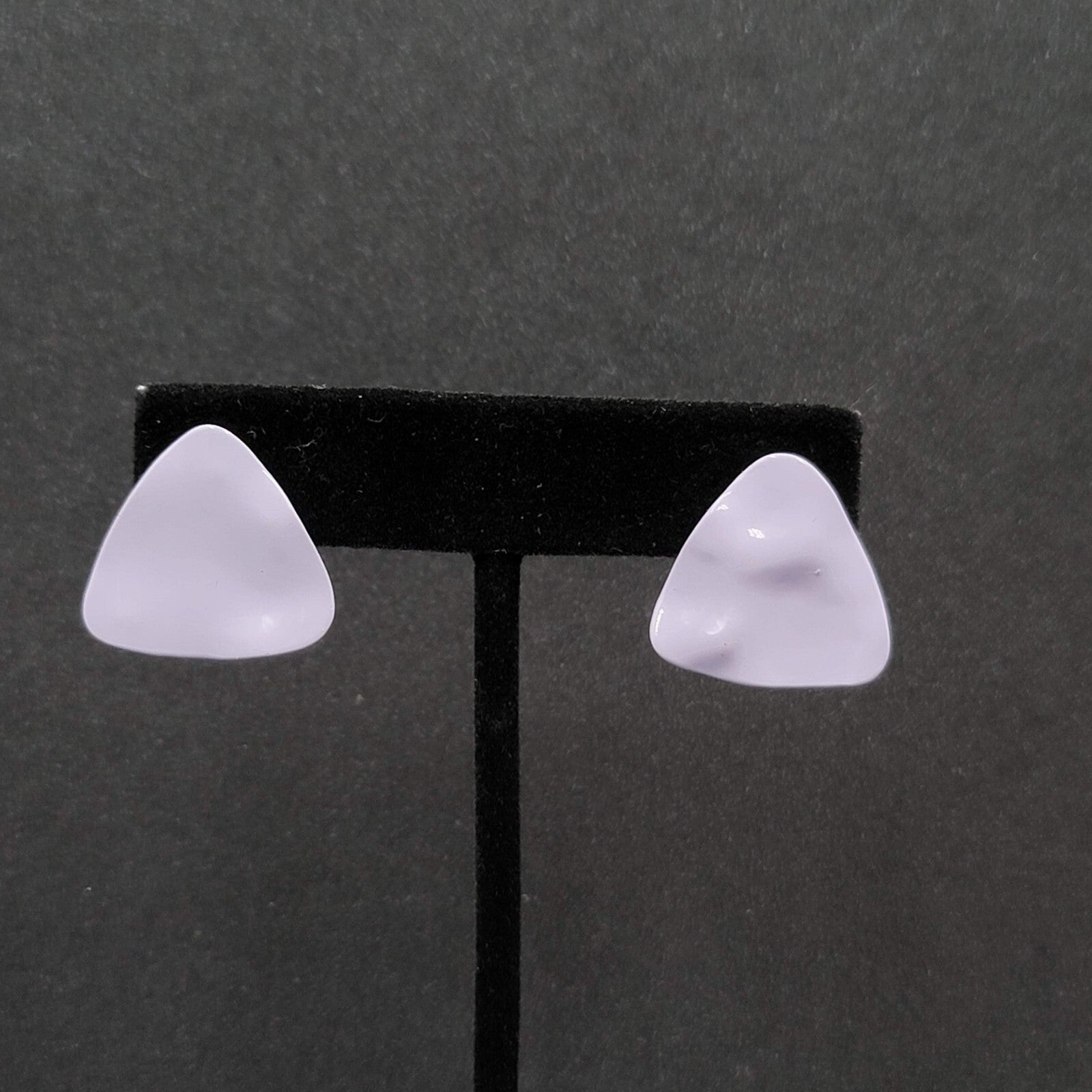 Vintage Pierced Earrings Lavender Purple Enamel Triangle 7/8"