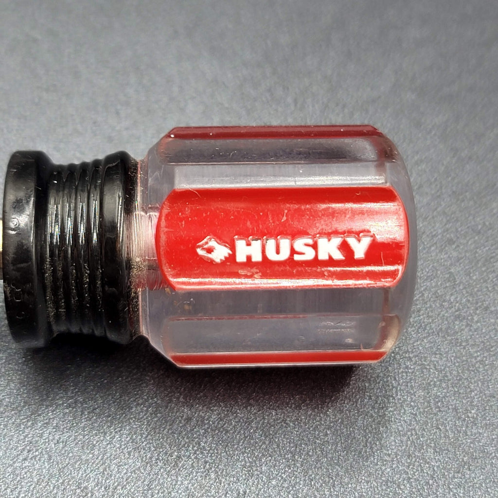 HUSKY STUBBY STRAIGHT Red Clear Handle Screwdriver 1/4"